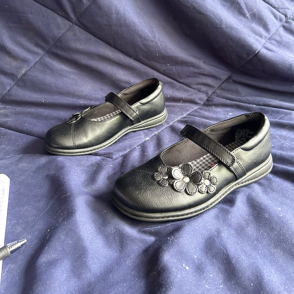 Black Kids Dress Shoes with Floral Design